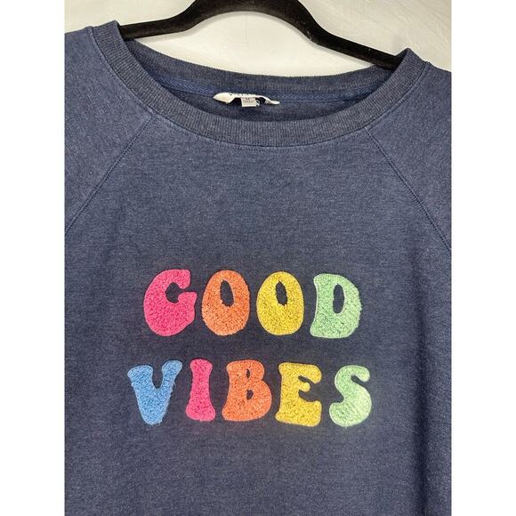 Wildfox "Good Vibes" Crewneck Sweatshirt Size Medium Blue Rainbow Fun Stretch - Picture 2 of 7